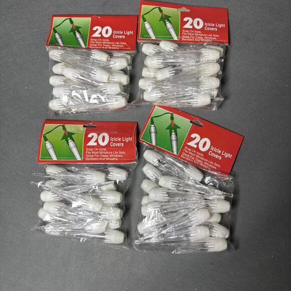 Lot Vintage Icicle Light Covers White Clear Plastic Snap On String Lights New - Picture 2 of 13